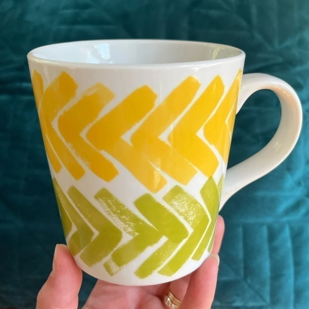 Crate & Barrel Coffee Mug Brushstroke Yellow And Green 16oz Cup Tea